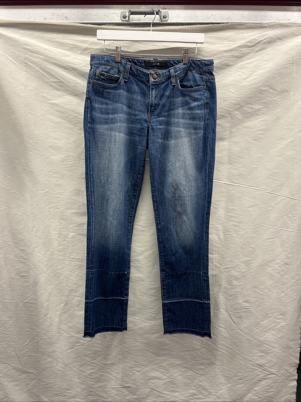Joes Straight Ankle Jeans Sz 30 Blue Mid Rise Stretch Distressed Whisker Cute